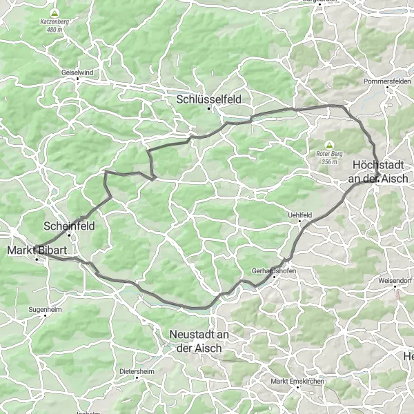 Karten-Miniaturansicht der Radinspiration "Kulturelle Vielfalt und Naturidylle Route" in Mittelfranken, Germany. Erstellt vom Tarmacs.app-Routenplaner für Radtouren