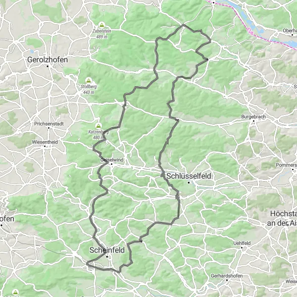 Map miniature of "Ultimate Road Cycling Challenge in Mittelfranken" cycling inspiration in Mittelfranken, Germany. Generated by Tarmacs.app cycling route planner