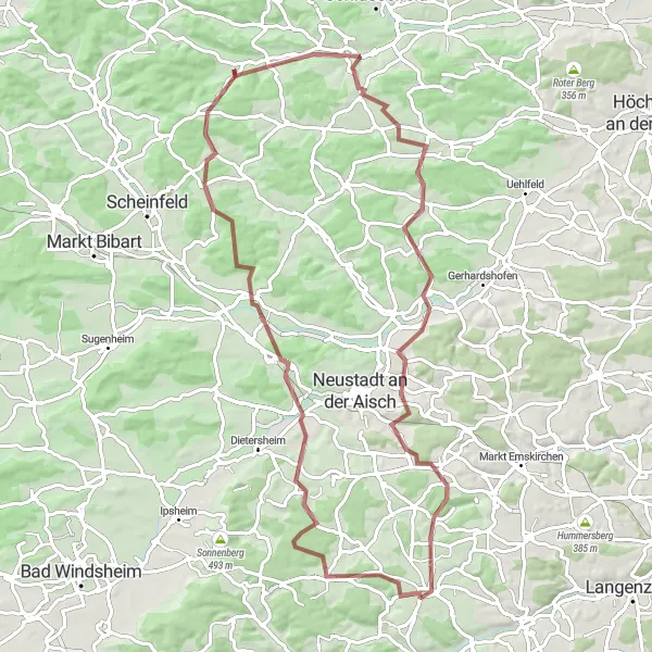 Karten-Miniaturansicht der Radinspiration "Über Stock und Stein durch Mittelfranken" in Mittelfranken, Germany. Erstellt vom Tarmacs.app-Routenplaner für Radtouren