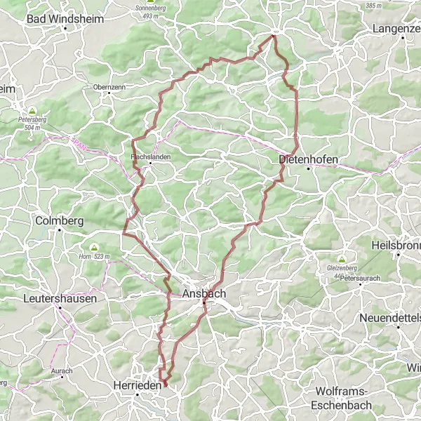 Karten-Miniaturansicht der Radinspiration "Abenteuerliche Gravel-Tour um Markt Erlbach" in Mittelfranken, Germany. Erstellt vom Tarmacs.app-Routenplaner für Radtouren