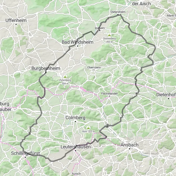 Karten-Miniaturansicht der Radinspiration "Malerische Mittelfranken-Tour" in Mittelfranken, Germany. Erstellt vom Tarmacs.app-Routenplaner für Radtouren