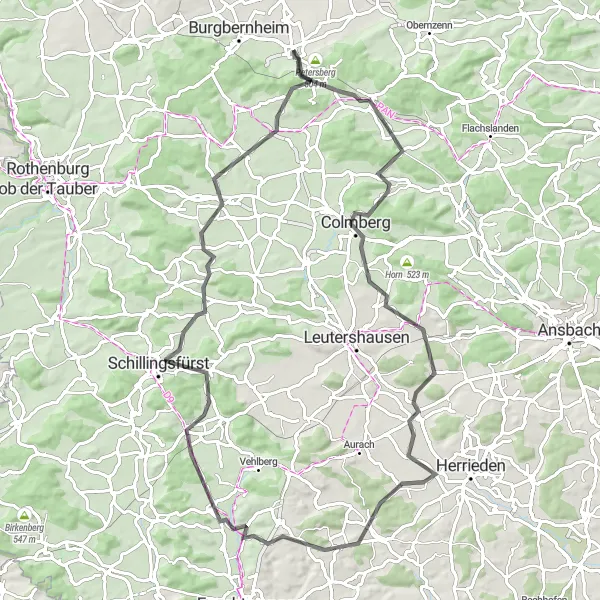 Map miniature of "Hohe Steig Route" cycling inspiration in Mittelfranken, Germany. Generated by Tarmacs.app cycling route planner