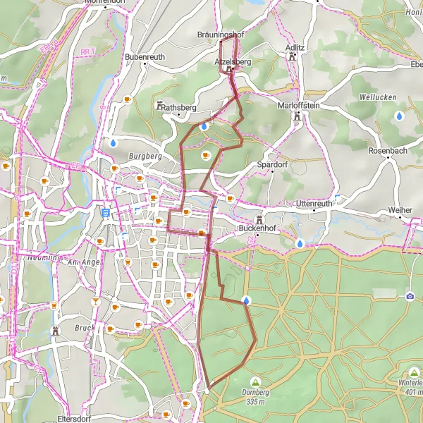 Map miniature of "Bavarian Charm - Leisurely Gravel Ride" cycling inspiration in Mittelfranken, Germany. Generated by Tarmacs.app cycling route planner
