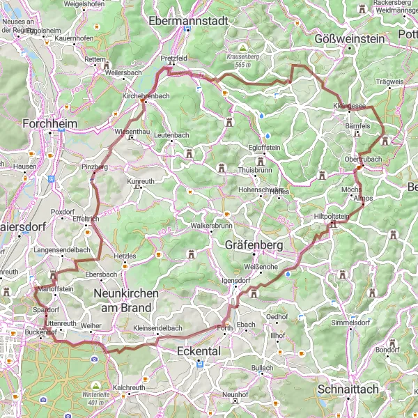 Karten-Miniaturansicht der Radinspiration "Panoramablick vom Almersberg" in Mittelfranken, Germany. Erstellt vom Tarmacs.app-Routenplaner für Radtouren