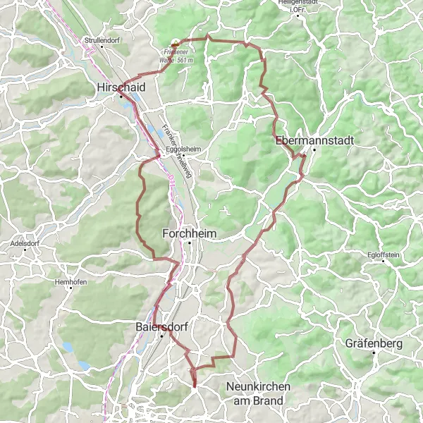 Karten-Miniaturansicht der Radinspiration "Rundtour um Marloffstein und das Walberla" in Mittelfranken, Germany. Erstellt vom Tarmacs.app-Routenplaner für Radtouren