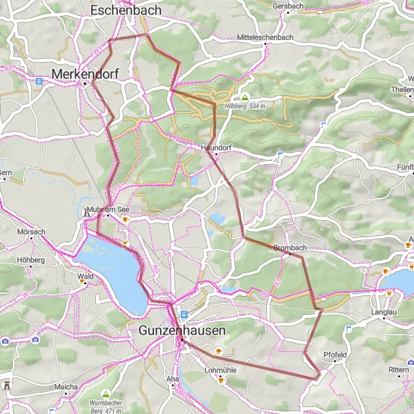 Map miniature of "Exploring Mönchsberg and Pfofeld" cycling inspiration in Mittelfranken, Germany. Generated by Tarmacs.app cycling route planner