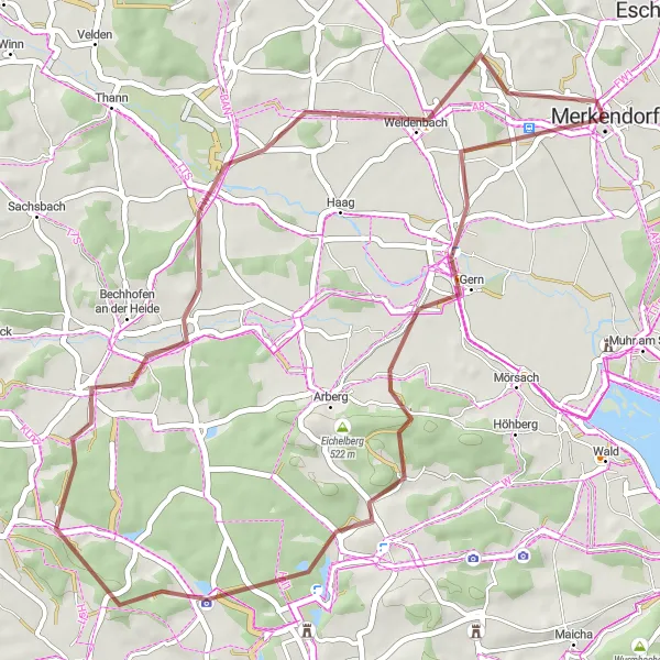 Map miniature of "Exploring Ornbau and Moßberg" cycling inspiration in Mittelfranken, Germany. Generated by Tarmacs.app cycling route planner