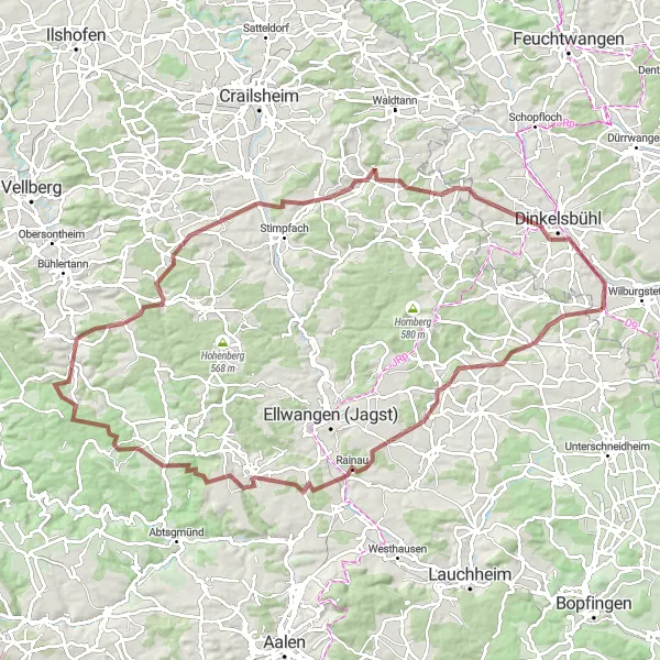 Map miniature of "Gravel Adventure through Mittelfranken" cycling inspiration in Mittelfranken, Germany. Generated by Tarmacs.app cycling route planner