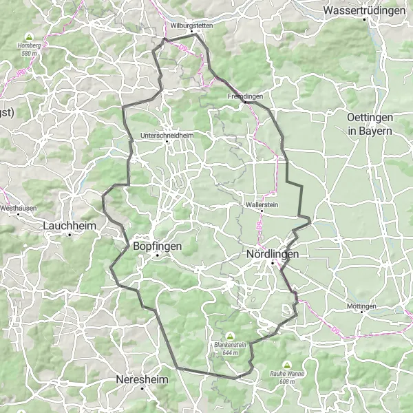 Map miniature of "Historical Landscapes and Charming Villages" cycling inspiration in Mittelfranken, Germany. Generated by Tarmacs.app cycling route planner