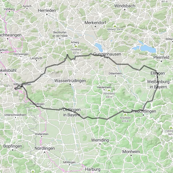 Map miniature of "Road Cycling Adventure in Mittelfranken" cycling inspiration in Mittelfranken, Germany. Generated by Tarmacs.app cycling route planner