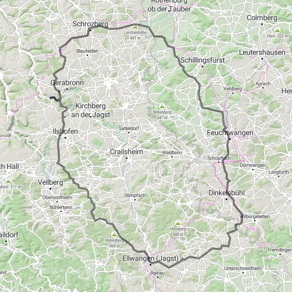 Map miniature of "Round-trip from Mönchsroth" cycling inspiration in Mittelfranken, Germany. Generated by Tarmacs.app cycling route planner