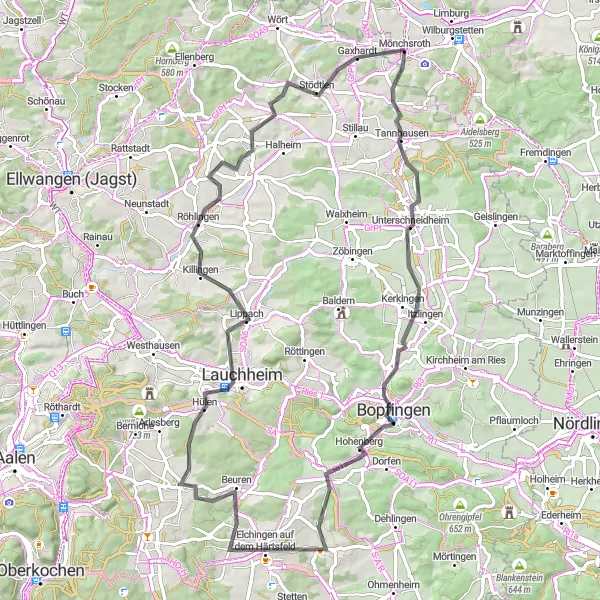 Map miniature of "Scenic Countryside Adventure" cycling inspiration in Mittelfranken, Germany. Generated by Tarmacs.app cycling route planner