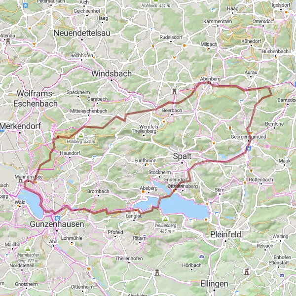 Karten-Miniaturansicht der Radinspiration "Gravel-Abenteuer in Mittelfranken" in Mittelfranken, Germany. Erstellt vom Tarmacs.app-Routenplaner für Radtouren
