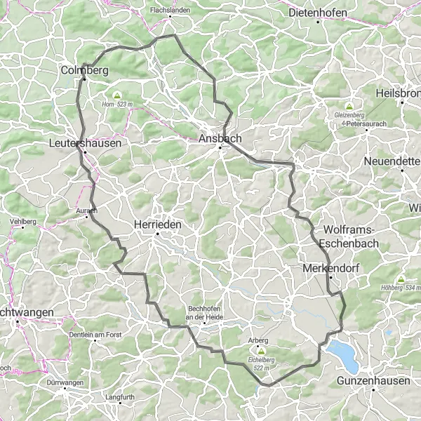 Karten-Miniaturansicht der Radinspiration "Radtour durch Mittelfranken" in Mittelfranken, Germany. Erstellt vom Tarmacs.app-Routenplaner für Radtouren