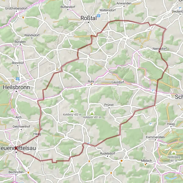 Karten-Miniaturansicht der Radinspiration "Abenteuer Gravel: Auf den Spuren der Natur" in Mittelfranken, Germany. Erstellt vom Tarmacs.app-Routenplaner für Radtouren