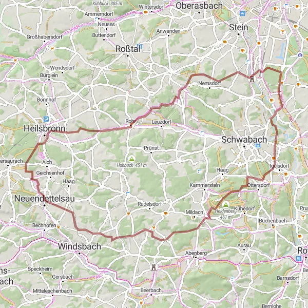 Karten-Miniaturansicht der Radinspiration "Gravelabenteuer rund um Neuendettelsau" in Mittelfranken, Germany. Erstellt vom Tarmacs.app-Routenplaner für Radtouren
