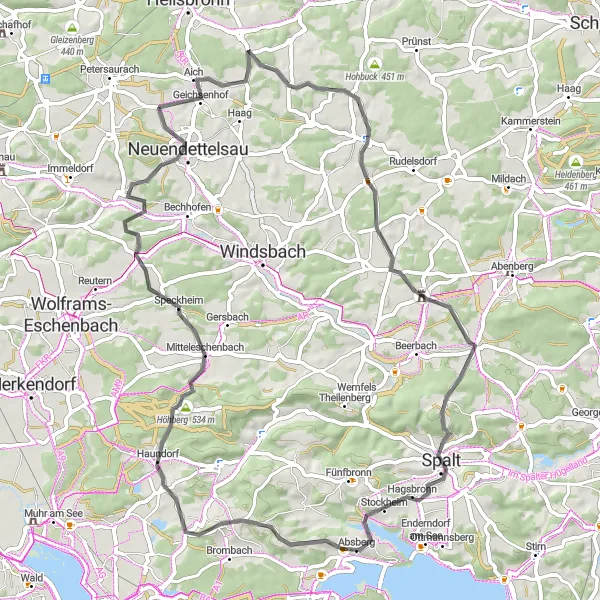 Map miniature of "Scenic Road Cycling Adventure" cycling inspiration in Mittelfranken, Germany. Generated by Tarmacs.app cycling route planner