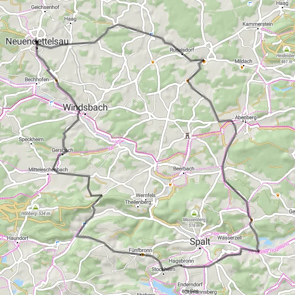 Map miniature of "Road Adventure to Historical Landmarks" cycling inspiration in Mittelfranken, Germany. Generated by Tarmacs.app cycling route planner