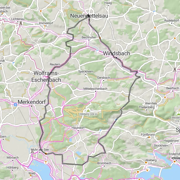 Map miniature of "Exploring the Herzogenaurach Region" cycling inspiration in Mittelfranken, Germany. Generated by Tarmacs.app cycling route planner