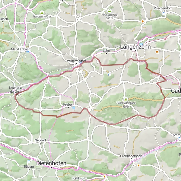 Map miniature of "The Gravel Adventure to Kolmberg" cycling inspiration in Mittelfranken, Germany. Generated by Tarmacs.app cycling route planner