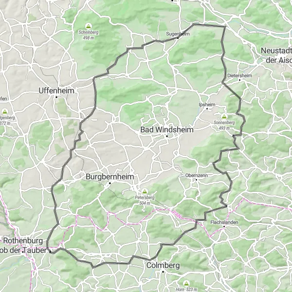 Karten-Miniaturansicht der Radinspiration "Rundtour durch Mittelfranken - Road-Biking-Erlebnis" in Mittelfranken, Germany. Erstellt vom Tarmacs.app-Routenplaner für Radtouren