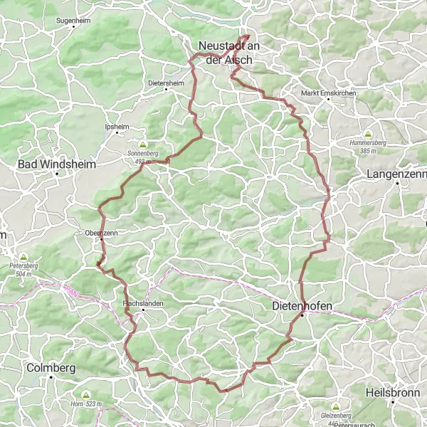Karten-Miniaturansicht der Radinspiration "Abenteuer in der Natur" in Mittelfranken, Germany. Erstellt vom Tarmacs.app-Routenplaner für Radtouren