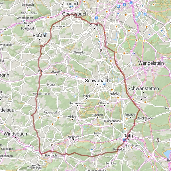 Karten-Miniaturansicht der Radinspiration "Gravel-Rundweg durch Mittelfranken" in Mittelfranken, Germany. Erstellt vom Tarmacs.app-Routenplaner für Radtouren
