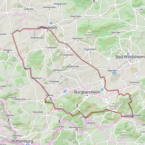 Map miniature of "Untouched Nature Gravel Tour" cycling inspiration in Mittelfranken, Germany. Generated by Tarmacs.app cycling route planner