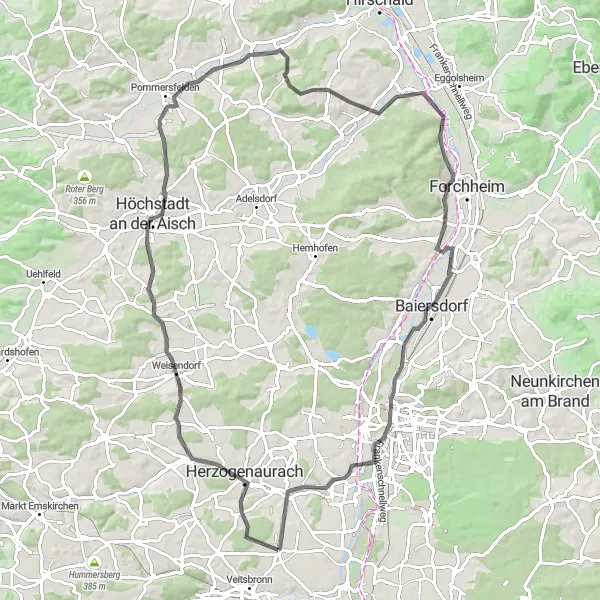 Karten-Miniaturansicht der Radinspiration "Rundweg über Limbach und Hallerndorf" in Mittelfranken, Germany. Erstellt vom Tarmacs.app-Routenplaner für Radtouren