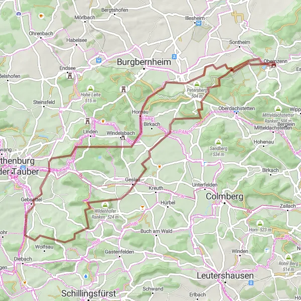Karten-Miniaturansicht der Radinspiration "Abenteuerliche Gravelroute durch Mittelfranken" in Mittelfranken, Germany. Erstellt vom Tarmacs.app-Routenplaner für Radtouren