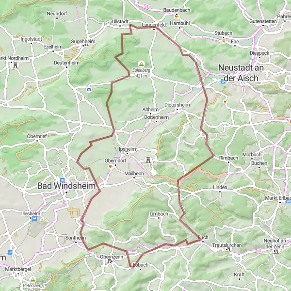 Karten-Miniaturansicht der Radinspiration "Gravelabenteuer rund um Obernzenn" in Mittelfranken, Germany. Erstellt vom Tarmacs.app-Routenplaner für Radtouren