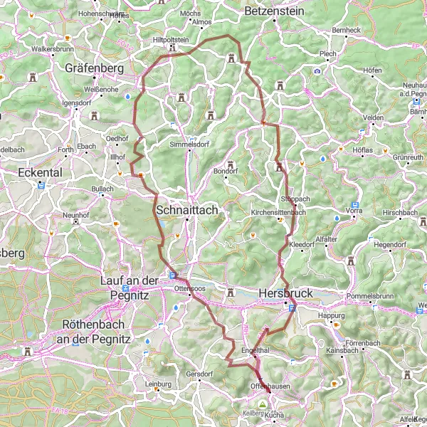 Karten-Miniaturansicht der Radinspiration "Gravel-Tour Neunkirchen am Sand - Engelthal" in Mittelfranken, Germany. Erstellt vom Tarmacs.app-Routenplaner für Radtouren