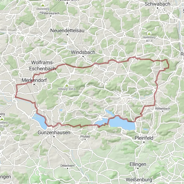 Map miniature of "Grand Tour of Ornbau" cycling inspiration in Mittelfranken, Germany. Generated by Tarmacs.app cycling route planner