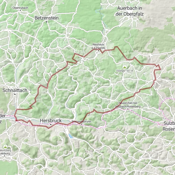 Map miniature of "Challenging Gravel Route" cycling inspiration in Mittelfranken, Germany. Generated by Tarmacs.app cycling route planner