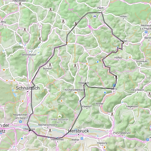 Map miniature of "Schnaittach and Surroundings" cycling inspiration in Mittelfranken, Germany. Generated by Tarmacs.app cycling route planner