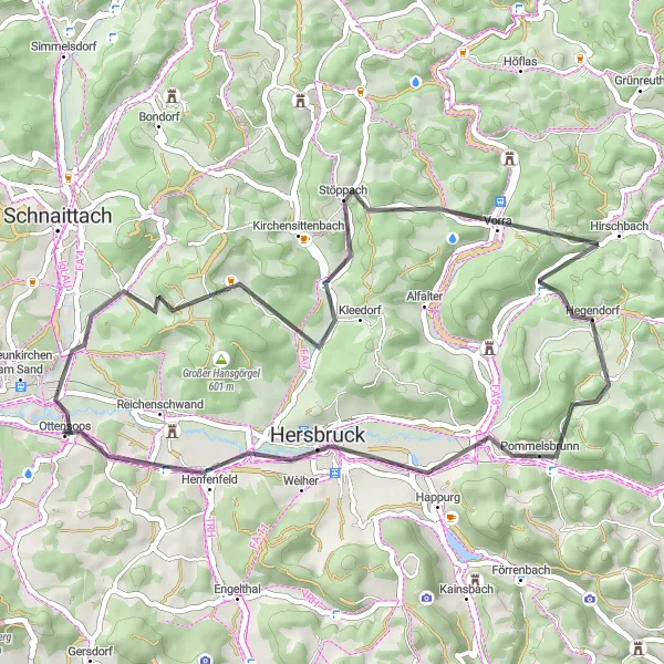 Map miniature of "The Hirschbach Loop" cycling inspiration in Mittelfranken, Germany. Generated by Tarmacs.app cycling route planner