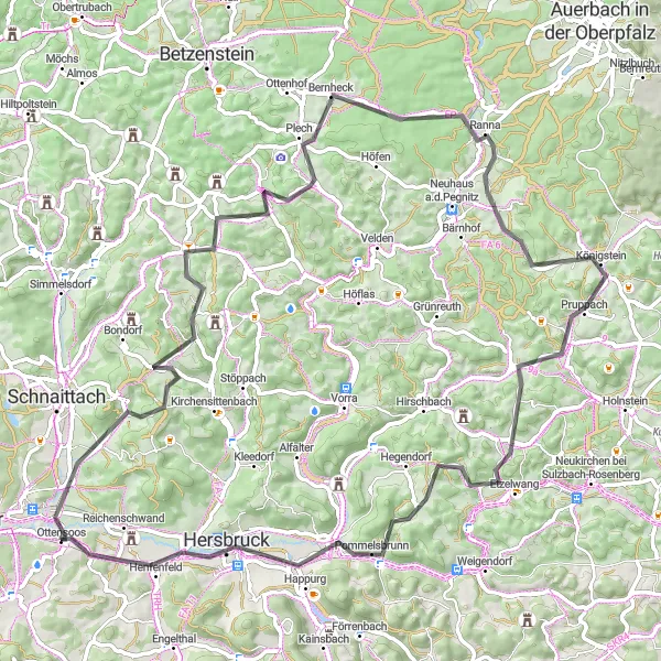 Karten-Miniaturansicht der Radinspiration "Auf den Spuren der Ritter von Reichenschwand" in Mittelfranken, Germany. Erstellt vom Tarmacs.app-Routenplaner für Radtouren