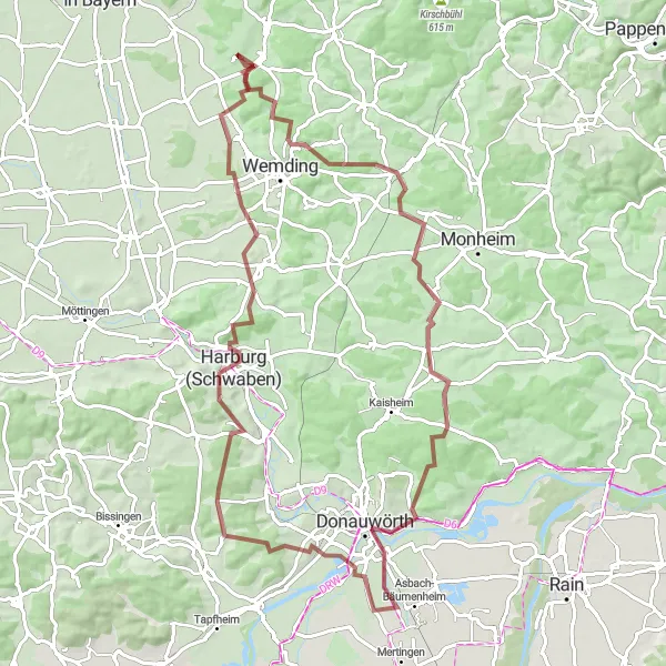 Karten-Miniaturansicht der Radinspiration "Große Gravel-Tour um Polsingen" in Mittelfranken, Germany. Erstellt vom Tarmacs.app-Routenplaner für Radtouren