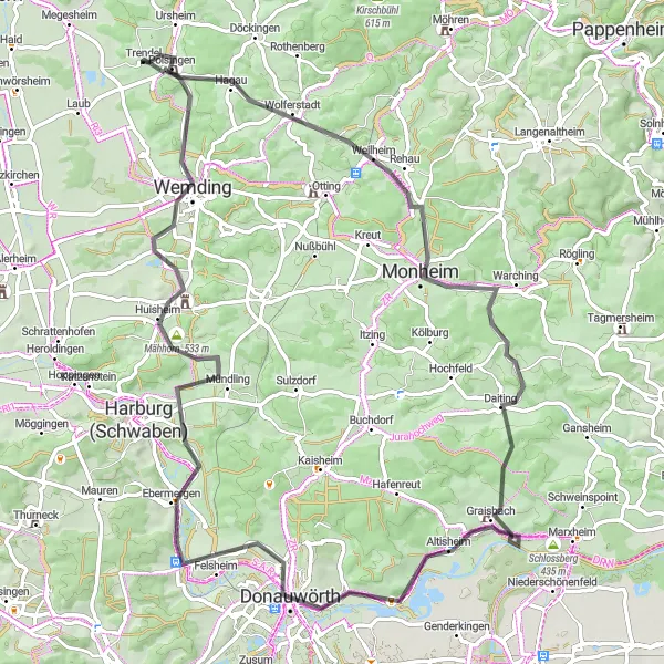 Karten-Miniaturansicht der Radinspiration "Panoramatische Radtour durch Mittelfranken" in Mittelfranken, Germany. Erstellt vom Tarmacs.app-Routenplaner für Radtouren