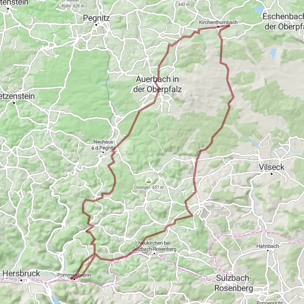 Map miniature of "Gravel Adventure through Franconian Switzerland" cycling inspiration in Mittelfranken, Germany. Generated by Tarmacs.app cycling route planner