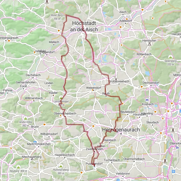 Karten-Miniaturansicht der Radinspiration "Abenteuerliche Tour durch Mittelfranken" in Mittelfranken, Germany. Erstellt vom Tarmacs.app-Routenplaner für Radtouren