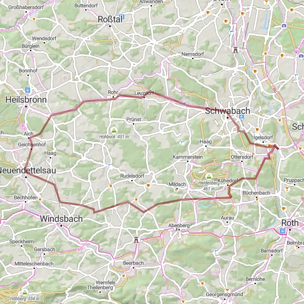 Map miniature of "Gravel Exploration" cycling inspiration in Mittelfranken, Germany. Generated by Tarmacs.app cycling route planner