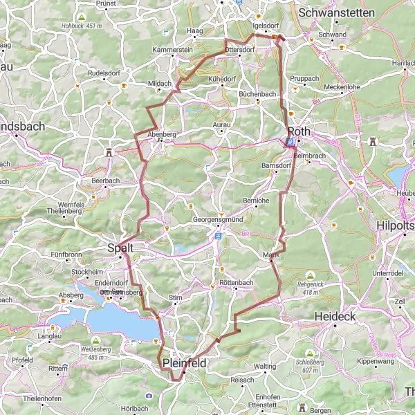 Karten-Miniaturansicht der Radinspiration "Gravelrunde Ratibor-Burg Abenberg-Rednitzhembach" in Mittelfranken, Germany. Erstellt vom Tarmacs.app-Routenplaner für Radtouren