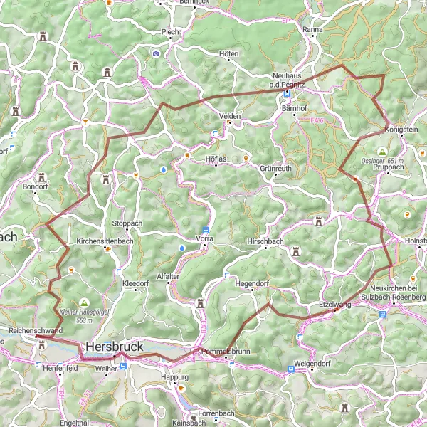 Map miniature of "Gravel Adventure" cycling inspiration in Mittelfranken, Germany. Generated by Tarmacs.app cycling route planner