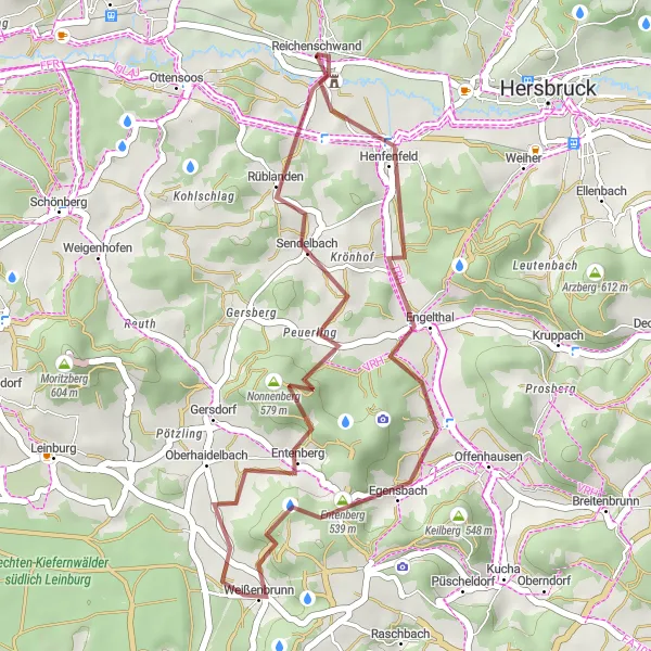 Map miniature of "Reichenschwand Gravel Loop" cycling inspiration in Mittelfranken, Germany. Generated by Tarmacs.app cycling route planner