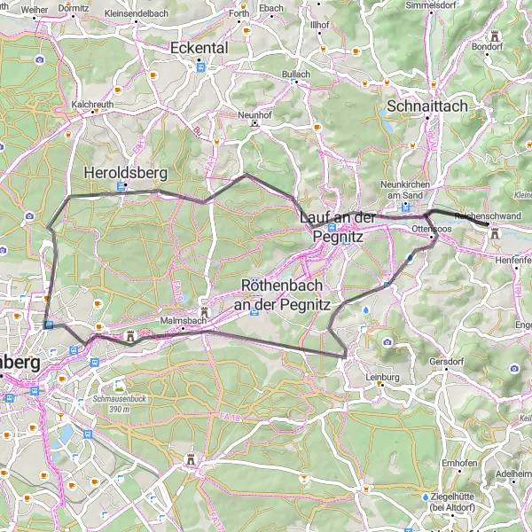 Karten-Miniaturansicht der Radinspiration "Road-Tour durch Mittelfranken" in Mittelfranken, Germany. Erstellt vom Tarmacs.app-Routenplaner für Radtouren