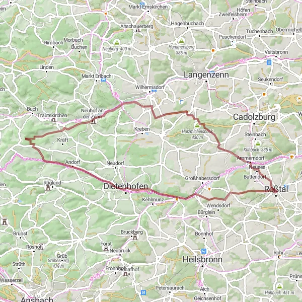 Karten-Miniaturansicht der Radinspiration "Naturschätze rund um Roßtal" in Mittelfranken, Germany. Erstellt vom Tarmacs.app-Routenplaner für Radtouren