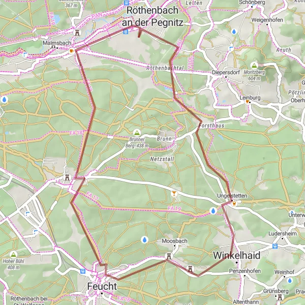 Karten-Miniaturansicht der Radinspiration "Rund um Röthenbach an der Pegnitz" in Mittelfranken, Germany. Erstellt vom Tarmacs.app-Routenplaner für Radtouren