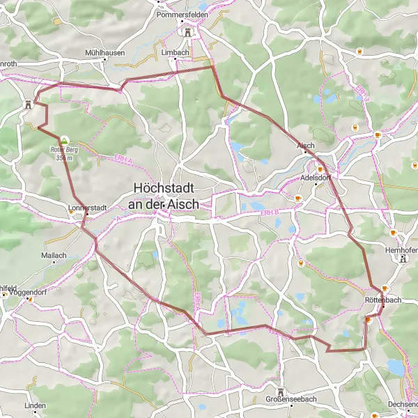 Karten-Miniaturansicht der Radinspiration "Gemütliche Schottertour um Röttenbach" in Mittelfranken, Germany. Erstellt vom Tarmacs.app-Routenplaner für Radtouren