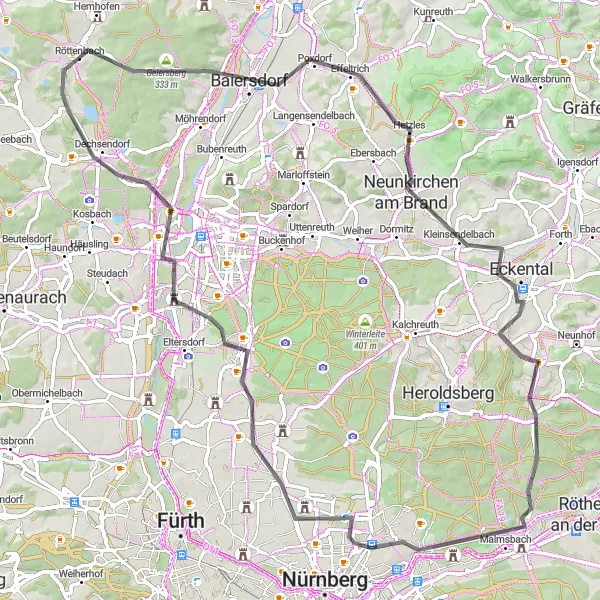 Karten-Miniaturansicht der Radinspiration "Panoramastraßen Road Tour" in Mittelfranken, Germany. Erstellt vom Tarmacs.app-Routenplaner für Radtouren